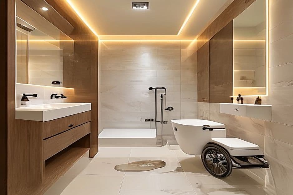 Modern accessible bathroom and step-free spaces designed for safety and independence